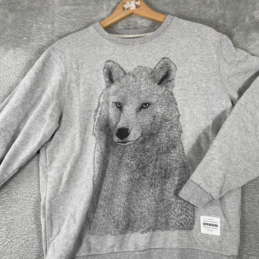 SupremeBeing Wolf Sweatshirt Mens Medium Grayโ Graphic Crewneck Pullover